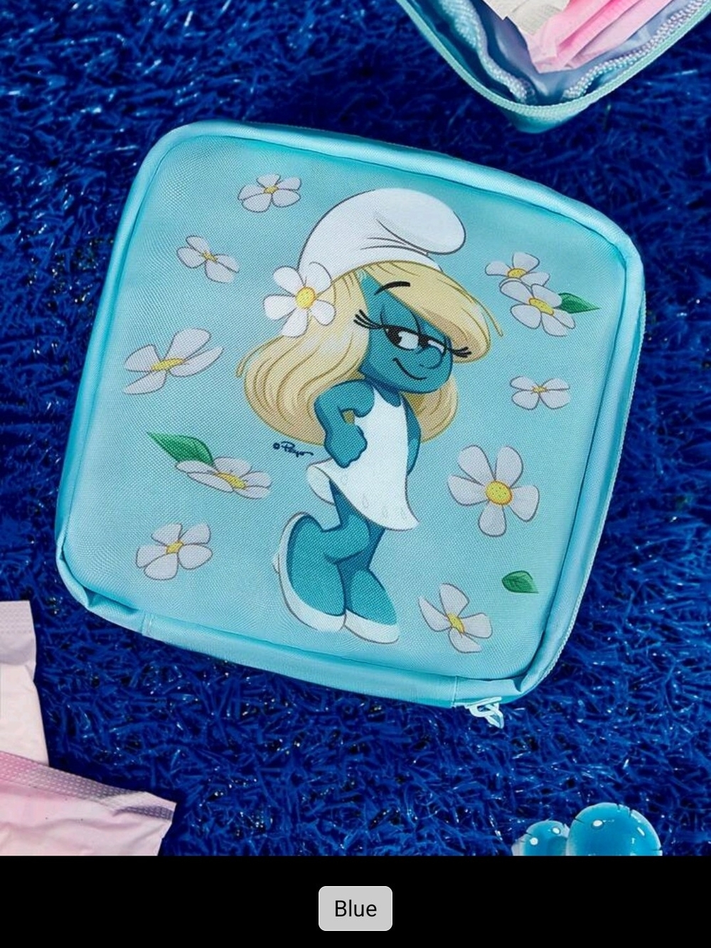ποΈSmurfette Cosmetic Pouch - Light Blue Floral Print - Picture 3 of 8